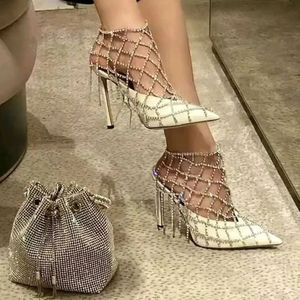 Hamserler Stonefans Ins 1pcs örgü yüksek topuk halhal bacak zinciri takılar kadınlar için gece kulübü bling rhinestone sandaletler anklet bilezikler gelin 231115