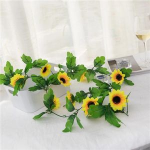 Decorative Flowers 230cm Artificial Vine Home Wedding Garden Decoration Sunflower Fake Rattan String DIY Hanging Garland Wall