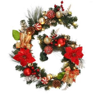 Decorative Flowers Christmas Garland With Lights Pre-lit Red Decoration 20 LEDs Battery Operated For Holiday Party