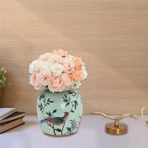 Lagringsflaskor Oriental Ceramic Ginger Jar Vase Gift Tea Crafts With Lid Centerpiece For Office Wedding Table Decoration Party