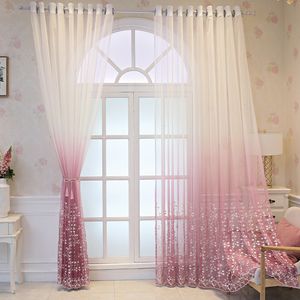 Curtain Pink Gradient Tulle S para sala de estar Princesa Princesa Branca Bordada Floral Sheer Window Painel Drapes 230414