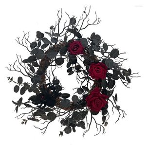 Decorative Flowers Halloween Wreath Black Ghost Rose Fall Autumn Farmhouse Decor