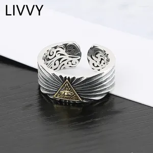 Klusterringar livvy thailändsk silverfärgögon av Gud vintage Egypten pyramid ring kvinna man punk egyptisk triangel justerbar