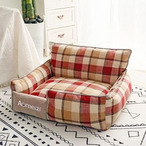 kennels pens Removable Cat House Soft Sofa Mats Washable Pet Dog Bed Portable Puppy Cushion Dog Plaid Sleeping Beds For Dogs Pets Supplies 231114