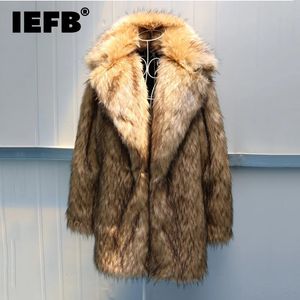 Casaco de pele falsa IEFB masculino, casaco longo com imitação de cabelo de guaxinim, grosso e quente, gola de lã artificial, pano de manga de alta qualidade 231114