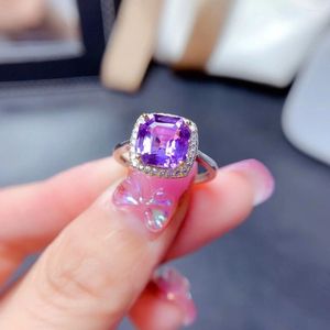 Cluster Rings Meibapj Natural Amethyst Gemstone Fashion Ring для женщин Реал 925 Серебряное серебро серебряное шарм