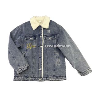 Women Wool Neck Jacket Letters Embroidered Denim Jackets Covered Buttons Blue Coat Woman Designer Outerwear