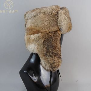 Trapper Hats Men's Caps Warm Natural Rabbit Fur Bomber Hat With Earflaps Winter Unisex Warm Russian Ushanka Hat Real Rabbit Fur Hats 231115