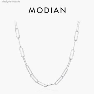 Pendant Necklaces MODIAN 925 Sterling Silver Tinfoil Texture Tren Necklace Simple Stackable Platinum Plated Jewelry For WomenGrils AccessoriesL231115
