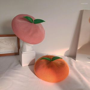 ベレット日本の春と夏素敵なオレンジ色のベレットピーチ画家帽子クリエイティブギフト女性