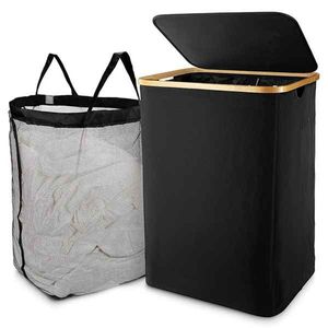 Other Laundry Products Basket With Lid Black Removable Bag Sorter For Bathroom Bedroom 230414