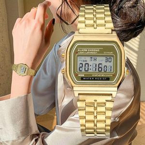 Нарученные часы Элегантные цифровые часы для женщин золотоильем из нержавеющей стали.