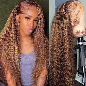 Inch Highlight Lace Front Wig 13x4 HD Deep Curly Frontal Human Hair Wigs Honey Blonde Transparent Wave