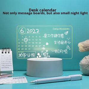 Calendário Acrílico Transparente Luminoso Calendário Note Board Apagável Ins Message Board Household Memo Prompt Desktop Pequeno Candeeiro de Mesa 231115