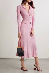 Lässige Kleider Damen Rosa Gesäßbedeckung Fishtail Long Style Strickkleid Selbstporträt