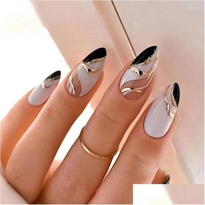 False Nails False Nails European And American Ins Style Black White Mandarin Duck Color Almond Nail Fashion Enhancement Fake P Drop De Dh1Yr