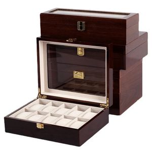 Scatole per orologi Custodie in legno fatte a mano 6/10/12Grids Scatola per orologi di lusso per orologi da uomo e da donna Scatola per imballaggio per gioielli Display per organizer per orologi 231115