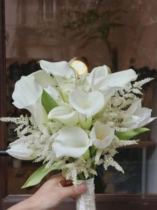 Brautblumenstrauß 10 Zoll Brautblume Calla-Lilien Hochzeitsstrauß für die Braut Babysbreath Künstliche Blume für Event-Partyzubehör