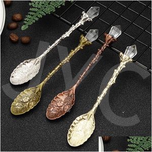 Spoons Vintage Carved Crystal Head Pattern Alloy Leaf Spoon Nordic Creative Mug Coffee Ice Cream 11X1.9Cm Wholesale Lx4443 Drop Deli Dhxeh