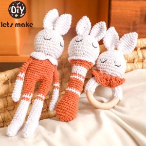 Soothers Teethers Baby Music Rabbit Rattles for Kids Animal Crochet Giraffe Rattle Wooden Ring Babies Gym Montessori Children's Toys 230 CxH