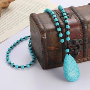 Pendant Necklaces Natural Turquoise Water Drop Necklace For Women And Men Quartz Gemstone Healing Energy Choker Ethnic Jewelry Gifts