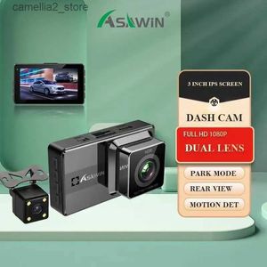 Carro dvr Asawin A12S lente dupla Dashcam frontal e traseira para câmera de carro 24H modo de parque WDR HDR 3 polegadas IPS visão noturna Q231115
