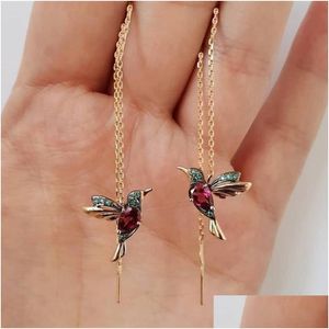 Lampadario pendente 1 paio di orecchini a forma di colibrì per le donne 2 strass stile colibrì lunga nappa goccia gioielli alla moda Pe Dhgarden Dhnzz