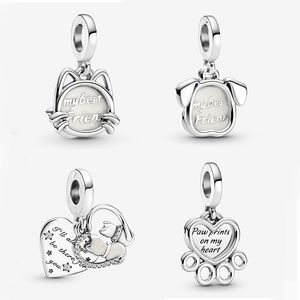 Fits Pandora Original Bracelets 20pcs Silver Charms Beads Dog Paw Print Cat Lover My Best Friends Silver Charms Bead For Women Diy European Necklace Jewelry