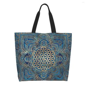 Shopping Bags Funny Flower Of Life In Lotus Mandala Tote Bag Reusable Buddhism Groceries Canvas Shoulder Shopper
