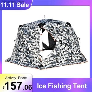冬の釣りキャンプのテントアンドシェルター釣りテント屋外アクティビティポータブアイスフィッシングテント軽量防水5-6人シェルターQ231117