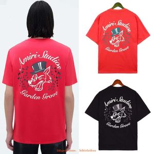 Tasarımcı Moda Giyim Tshirt Lüks Erkek Günlük Tees Amires 2023SS Sonbahar Kış Yeni Ürün Erkekler Kurt Kafası Notu Baskı Parlak Renk Eşleştirme T-Shirt