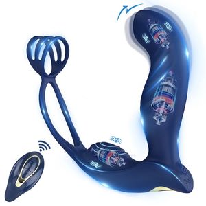 Anal Toys Vibrator Male Prostate Massager med penisring Fördröjning Ejakulation Kukringar Fjärrkontroll Vibrerande Plug Sex Toy Men 231114