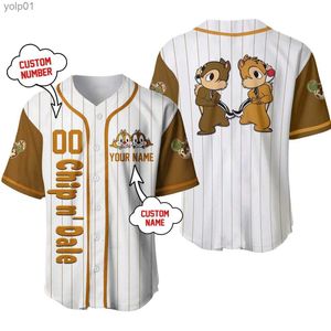 Giacche da uomo Chip 'N' Dale a righe marroni da baseball Nome personalizzato Baseball Uomo Donna Short Sle Top Fashion ShirtsL231115