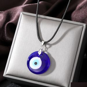 Подвесные ожерелья Evil Eye Ожерелья для глаз Турецкие голубые стеклянные подвесные кожаные веревки для женщин подарок