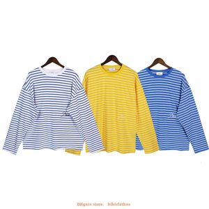 Tasarımcı Moda Giyim Tshirt Lüks Erkek Günlük Tees 2023 Bahar Sonbahar Yeni Ürün Rhude Erkek Baskılı Yüksek Sokak Gevşek Alt Gömlek Çizgili Uzun Kollu Tshirt