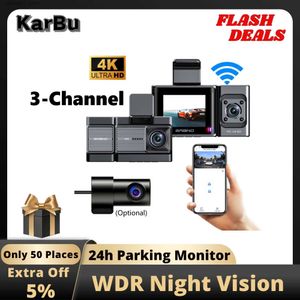 Araba DVR 4K Dash Cam 3 Kamera için Araba Dashcam WiFi 24H Park Monitörü Gece Görme DVR Video Kayıt Cihaz Ön ve Arka DVRS Mini Kamera Q231115