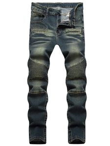 Motosiklet İnce Erkek Biker Kot pantolon Vintage Düz Streç Skinny Pantolon Erkek Sokak Yeşil Pamuk Kotu Denim Pantolon