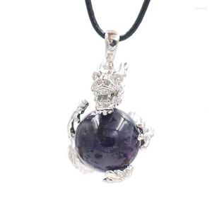 Anhänger Halsketten Xinshangmie 18mm Natürlicher Amethyst Stein Chinesischer Drache Versilbert Charms Accessoires Modeschmuck Für Herren 1St