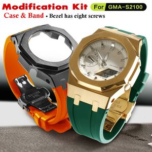 Assista Bandas Gen 5 GMAS2100 Mod Kit para AK Watch Aço Inoxidável Caixa de Metal Bezel Borracha Banda com GMA-S2100 Reequipamento Acessórios 231115