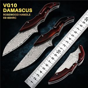 DAMASCUS KNIVER Taktisk jaktfold Knife VG10 Fixat blad utomhus camping överlevnad EDC Pocket Självförsvarverktyg