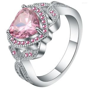 Cluster Rings Hainon Heart Ring Fancy Pink Wedding Promise Engagement Beautiful Women Jewelry Party Silver Color