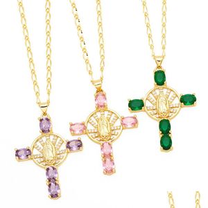 Ожерелья с подвесками, медное модное винтажное ожерелье с крестом Девы Марии для женщин, христианские ювелирные изделия, Прямая доставка, ювелирные ожерелья Dhq14