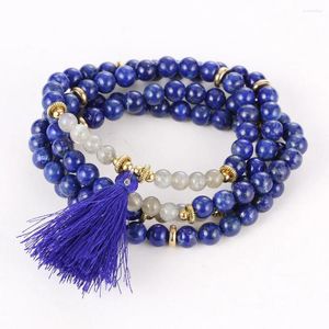 Strand El Yapımı Doğal 8mm Lapis Lazuli 108 Aytaşı Boncuklar Bilezik Taşı İyileştirme Mala Yoga Kolye DIY Unisex Mücevherat