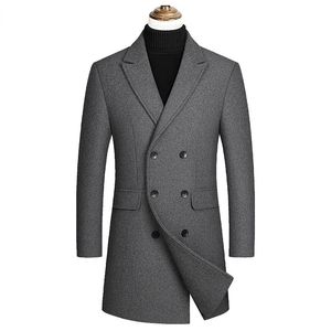 Men's Jackets Men Double-breasted Cashmere Trench Coats Long Wool Blends Winter Jackets Warm Coats Male Business Casual Trench Coats Size 4XL 231115