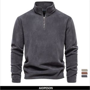 Mens Hoodies Moletons AIOPESON Marca Qualidade Engrossar Jaqueta de Lã Quente para Homens Com Zíper Pescoço Pulôver Moletom Soft Shell 231114