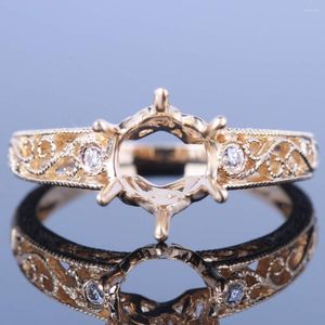 Pierścienie klastra Shruno solid 10k żółte złoto vs/h naturalny diament 7,5-8 mm okrągły pół-góra zaręczynowa obrączka Women Vintage Fine Jewelry