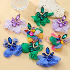 Orecchini a fiore in tessuto con strass in metallo Orecchini pendenti eleganti e semplici da donna Accessori per gioielli da banchetto