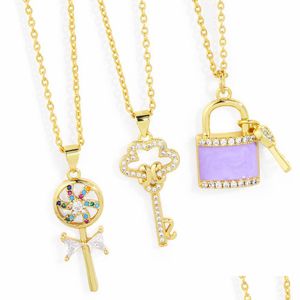 Ожерелья с подвесками Voleaf, медные милые ожерелья с ключами для женщин, кулон с замком в форме сердца, кубический цирконий, оптовая продажа ювелирных изделий, подарок Vne106 Drop Deli Dhnzo