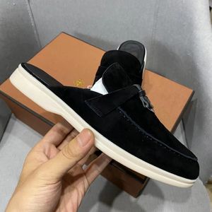 2024 Top Piana Walk Charms utsmyckade mocka tofflor Mens Aroon Luxe Mule Shoes äkta läder Casual Slip On Flats Womens LP Designers Factory Factwear