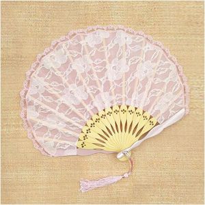 Party Favor Pink White Retro Spanish Bamboo Carved broderad spet Handfläktdansskal vikning ZA4969 Drop Delivery Home Garden Dh90s